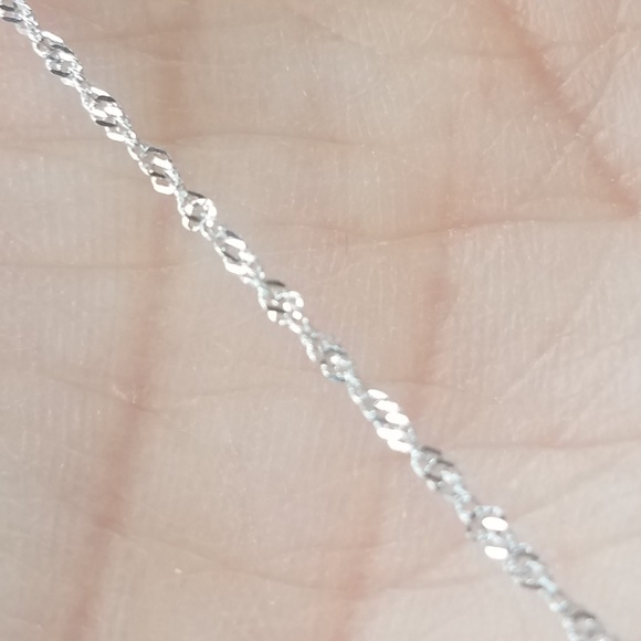 14k White Gold Solid 1mm Singapore Chain Necklace - Picture 7 of 8